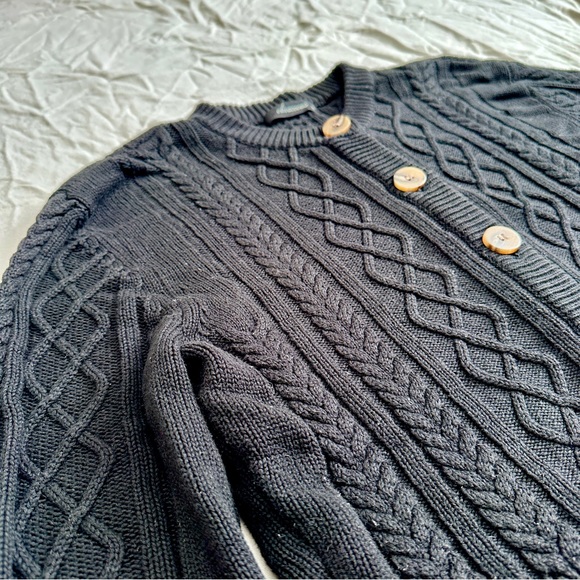 Black Cable Knit Cardigan M | Coastal Beatnik - Picture 3 of 5